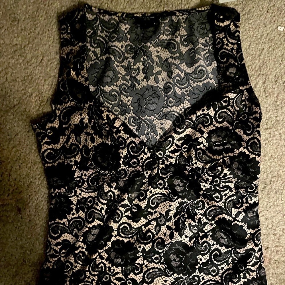 Ann Taylor Black and Cream Lace Tank Top